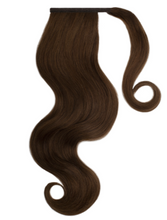 Load image into Gallery viewer, CHOCOLATE BROWN (4) HUMAN PONYTAIL CLIP IN HAIR EXTENSIONS 16 / 20 INCH  **THICK***