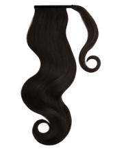 Load image into Gallery viewer, NATURAL BLACK (1) HUMAN PONYTAIL CLIP IN HAIR EXTENSIONS 16 / 20 INCH **THICK***