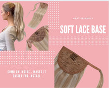 Load image into Gallery viewer, GOLDEN BLONDE (27/613) HUMAN PONYTAIL CLIP IN HAIR EXTENSIONS 16 / 20 INCH **THICK***