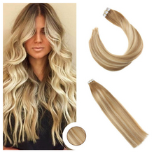Load image into Gallery viewer, EUROPEAN TAPE HAIR EXTENSIONS 14 INCH 9A HIGH GRADE GOLDEN BLONDE (27/613)
