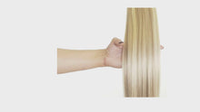 Load and play video in Gallery viewer, GOLDEN BLONDE (27/613) HUMAN PONYTAIL CLIP IN HAIR EXTENSIONS 16 / 20 INCH  **THICK***
